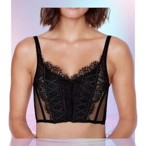 Victoria's Secret Dream Angels Black Lace Corset Bustier Longline Bra Top Size M